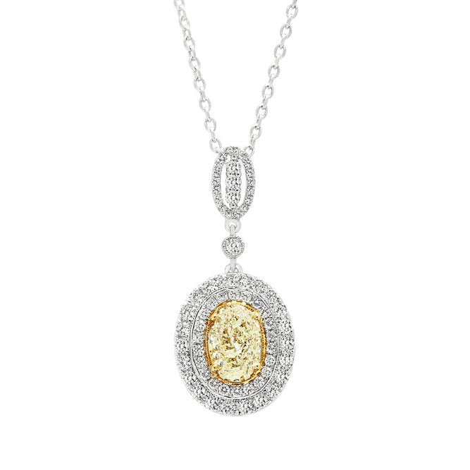 18K Two Toned Gold 2.41tcw White and Fancy Yellow Diamond Pendant
