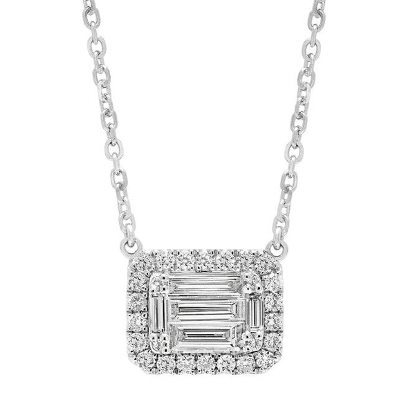 18K White Gold 0.72 Round & Baguette Cut Diamond Necklace