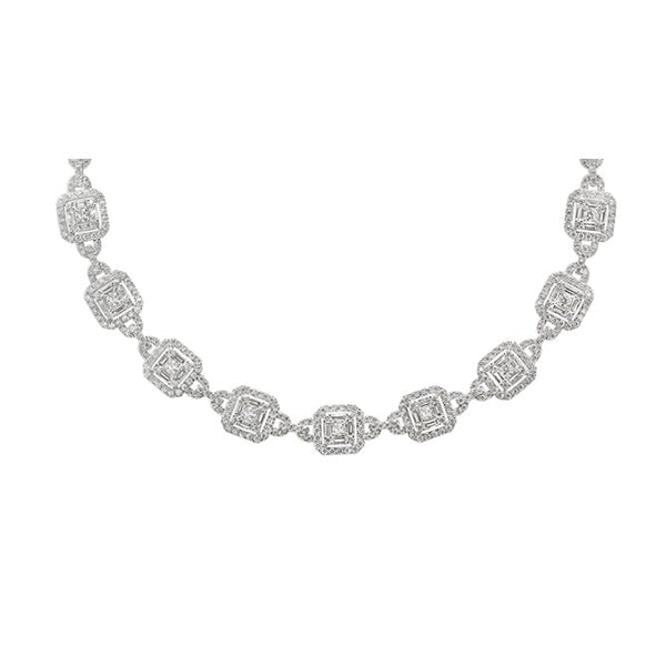 18K White Gold 8.38ct Round and Baguette Diamond Necklace