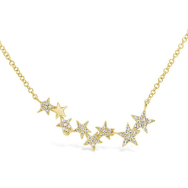 14k Yellow Gold 0.11ct Diamond Stars Necklace