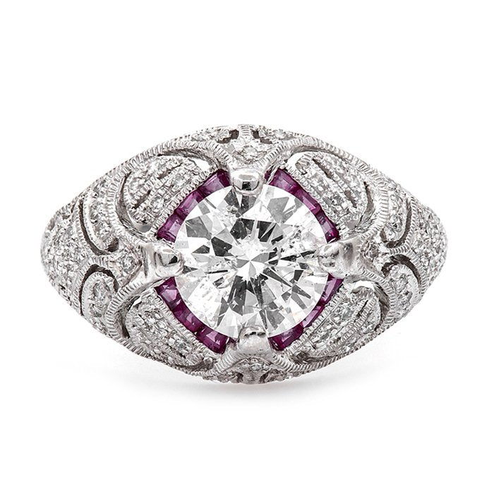 Platinum 2.11TCW Round Cut Diamond & Ruby Engagement Ring