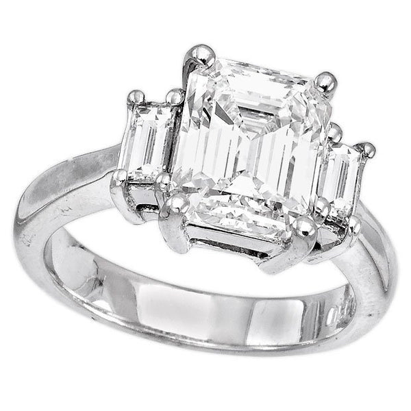 Platinum 3.41TCW Emerald Cut Three Stone Diamond Engagement Ring