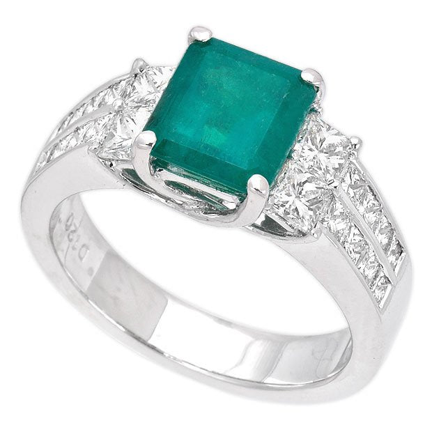 18K White Gold 2.01tcw Emerald Cut Emerald & Diamond Ladies Ring