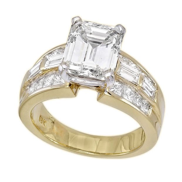 18K Yellow Gold 4.46TCW Emerald Cut Diamond Engagement Ring