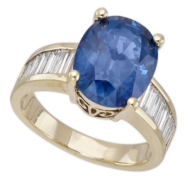 14K Yellow Gold 6.02tcw Oval Cut Blue Sapphire & Diamond Ladies Ring