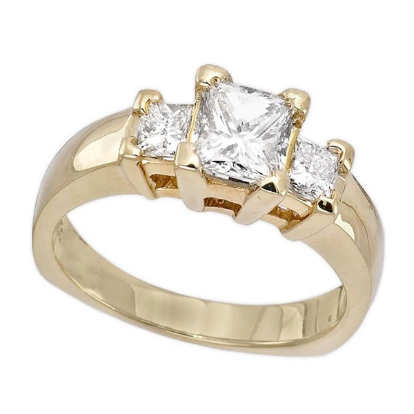 14K Yellow Gold 1.45TCW Princess Cut Three Stone Diamond Engagement Ring