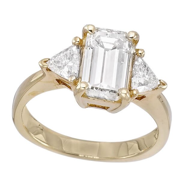 14K Yellow Gold 2.50TCW Emerald Cut Three Stone Diamond Engagement Ring