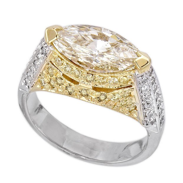 18K Two Tone 3.28tcw Marquise Cut Diamond Engagement Ring