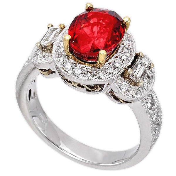 18K Two Tone Gold 2.84tcw Oval Cut Red Sapphire & Diamond Ladies Ring