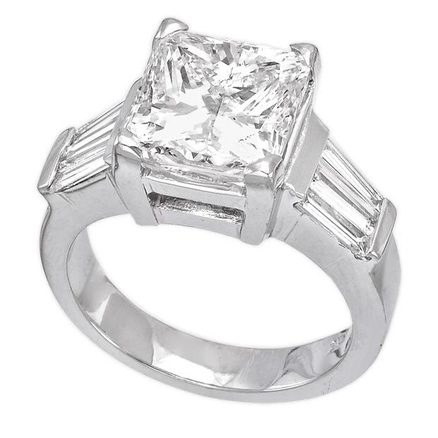 18K White Gold 5.69TCW Princess Cut Three Stone Diamond Engagement Ring