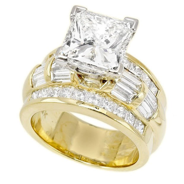 18K Yellow Gold 7.63TCW Princess Cut Diamond Engagement Ring