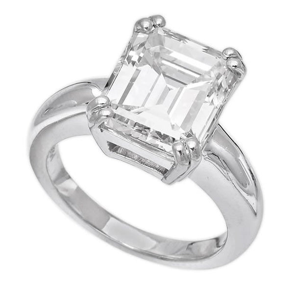 14K White Gold 5.18ct Emerald Cut Diamond Solitaire Engagement Ring