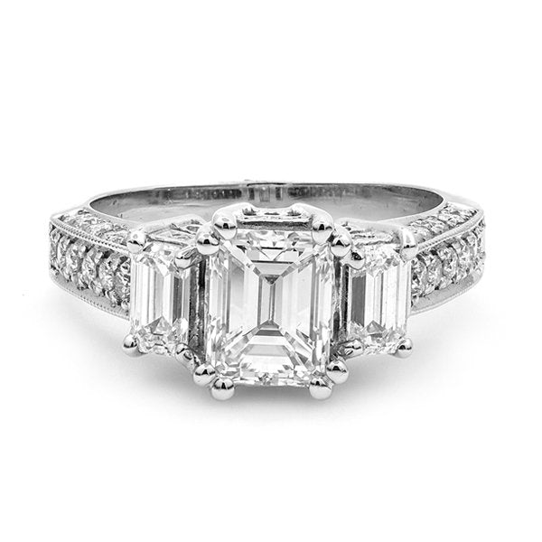 14K White Gold 2.69TCW Emerald Cut Diamond Engagement Ring