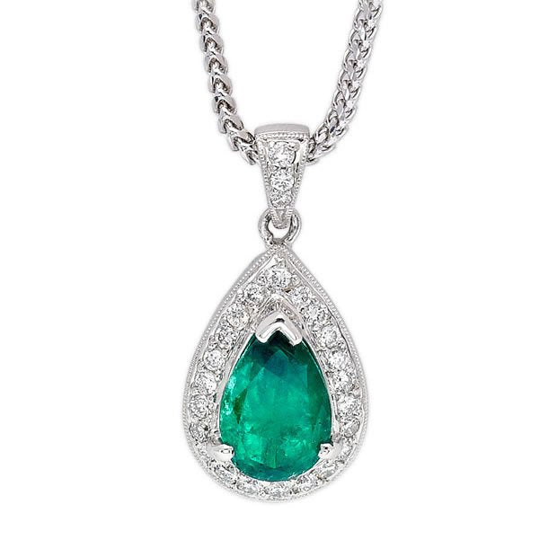18K White Gold 1.72ct Emerald & 0.29tcw Diamond Pendant