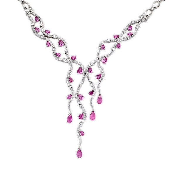 18K White Gold 8.79ct Pink Sapphire & 4.94ct Diamond Necklace