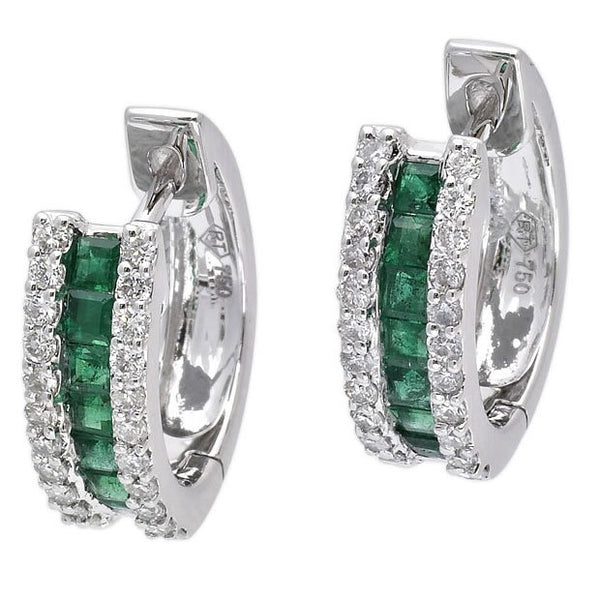 18k White Gold 0.73ct Emerald & 0.73tcw Diamond Earrings