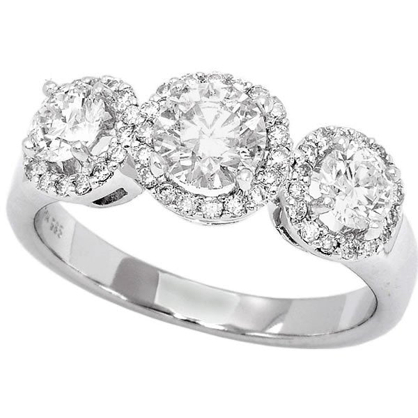 14K White Gold 1.53TCW Round Cut Three Stone Diamond Engagement Ring
