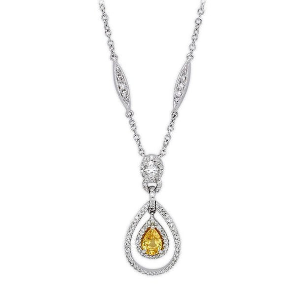 18K White gold 0.61ct Yellow Sapphire & 0.78ct Diamond Necklace