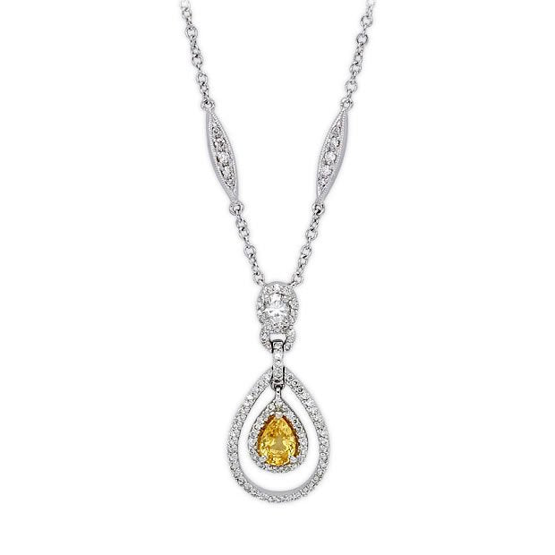 18K White gold 0.61ct Yellow Sapphire & 0.78ct Diamond Necklace