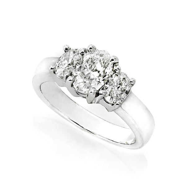 14K White Gold 1.64TCW Oval Cut Three Stone Diamond Engagement Ring