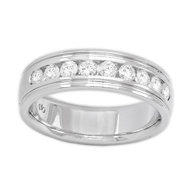 14K White Gold Round 0.75tcw Channel Type Mens Diamond Ring
