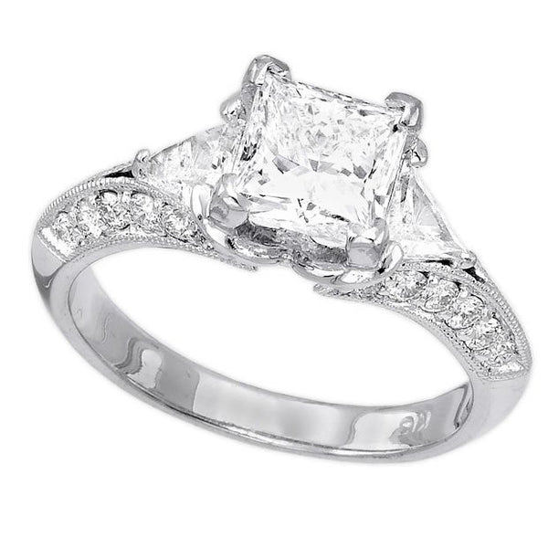18K White Gold 2.24TCW Princess Cut Three Stone Diamond Engagement Ring