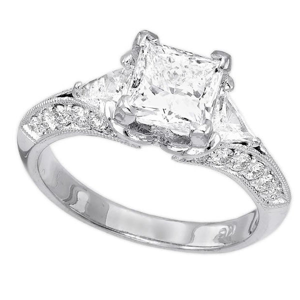 18K White Gold 2.24tcw Princess Cut Three Stone Diamond Engagement Ring