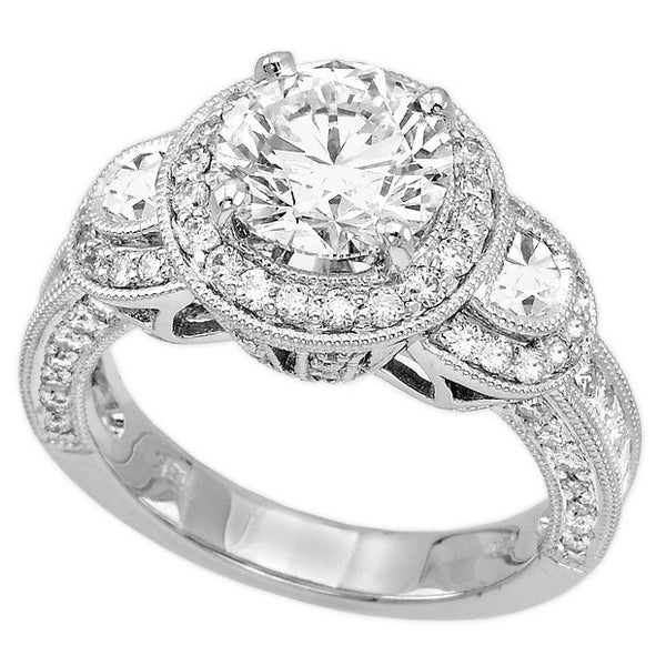 18K White Gold 3.40TCW Round Cut Diamond Engagement Ring