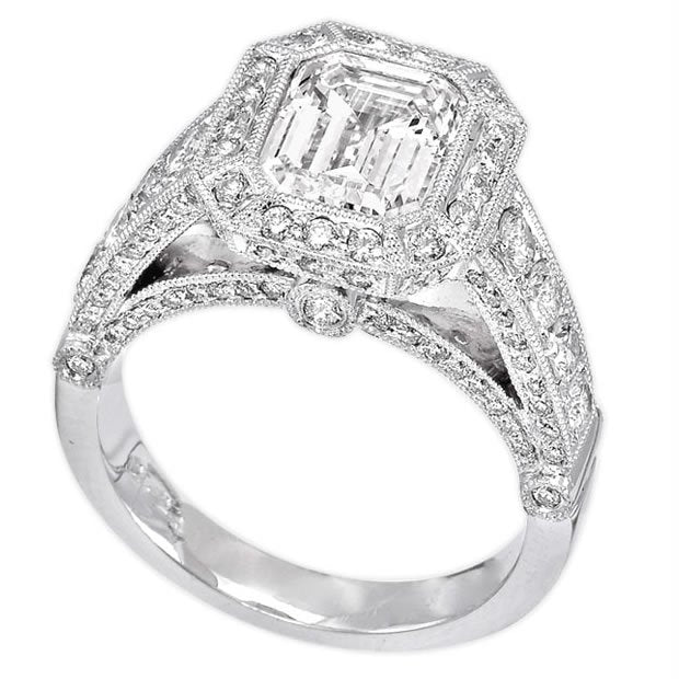 14K White Gold 3.25tcw Emerald Cut Diamond Engagement Ring