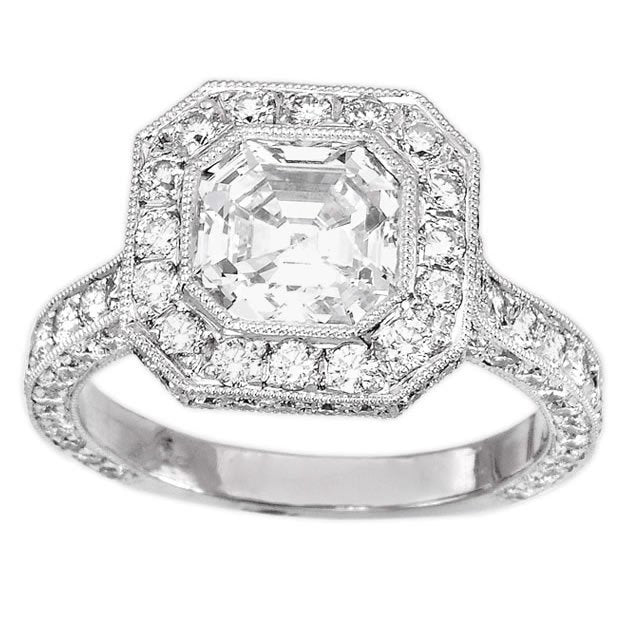 18K White Gold 3.34tcw Asscher Cut Diamond Engagement Ring