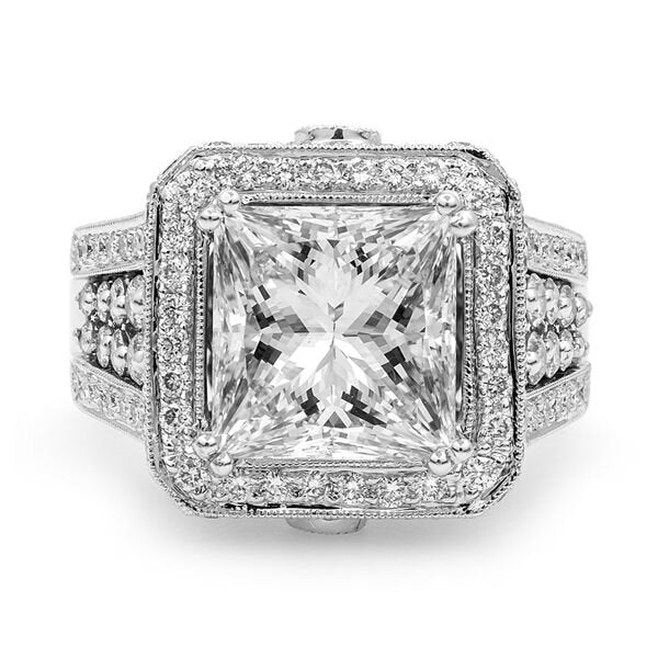 18K White Gold 7.35tcw Princess Cut Diamond Engagement Ring