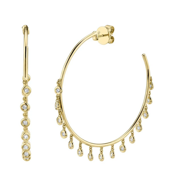 14k Yellow Gold 0.65tcw Diamond Dangle Hoop Earrings